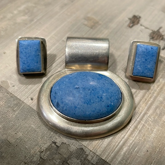 Blue Aventurine Pendant and Earrings (Set) - Picture 1 of 5